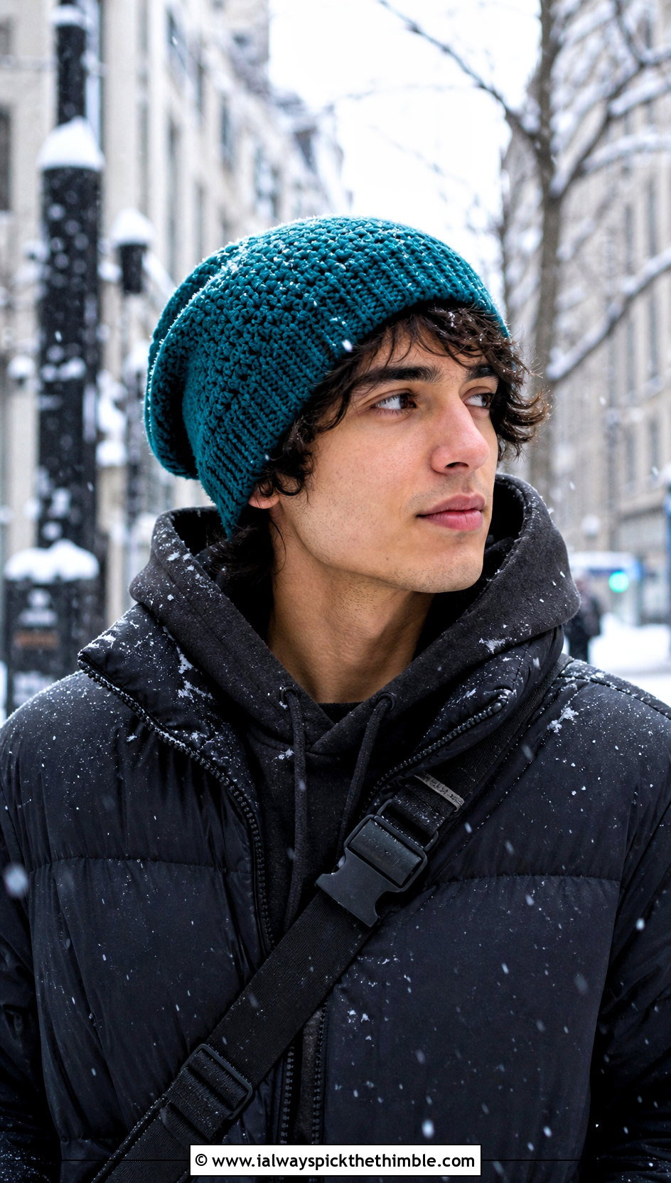 Slouchy Crochet Beanie With Oversized Puffer Jacket - 20 mens winter crochet hats outfit ideas