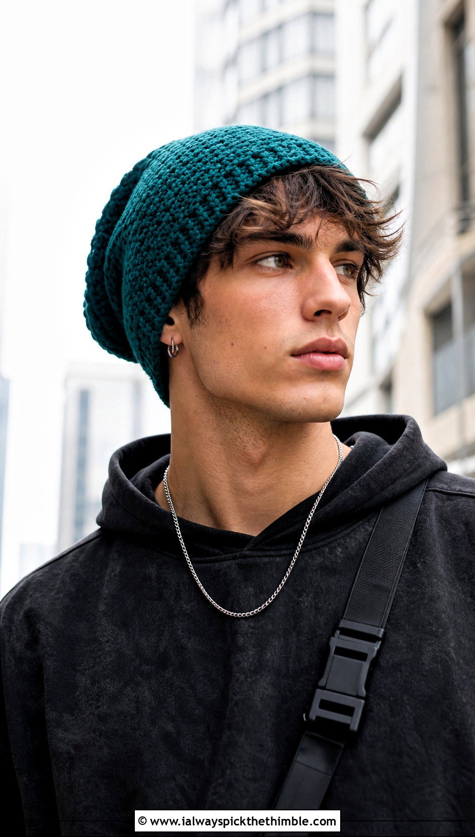 Slouchy Crochet Beanie With Oversized Streetwear - 15 Crochet Mens Hats outfit ideas
