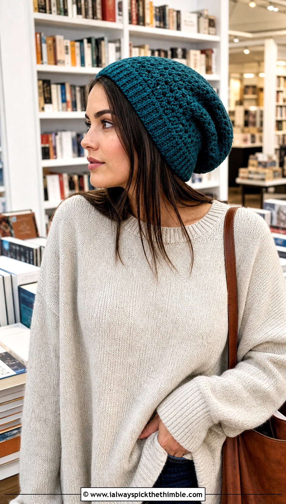 Slouchy Crochet Beanie With Oversized Sweater - 20 crochet hat for beginners outfit ideas