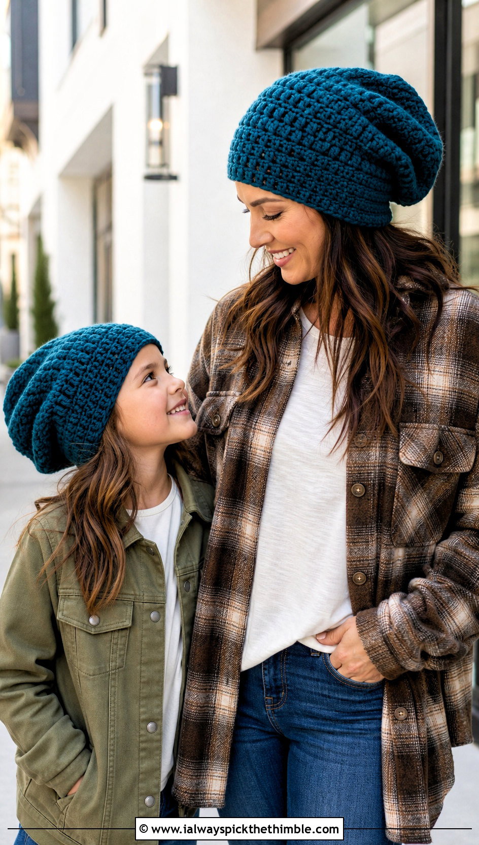 Slouchy Crochet Beanie With Shackets And Cargo Pants - 20 crochet mommy and me hats outfit ideas