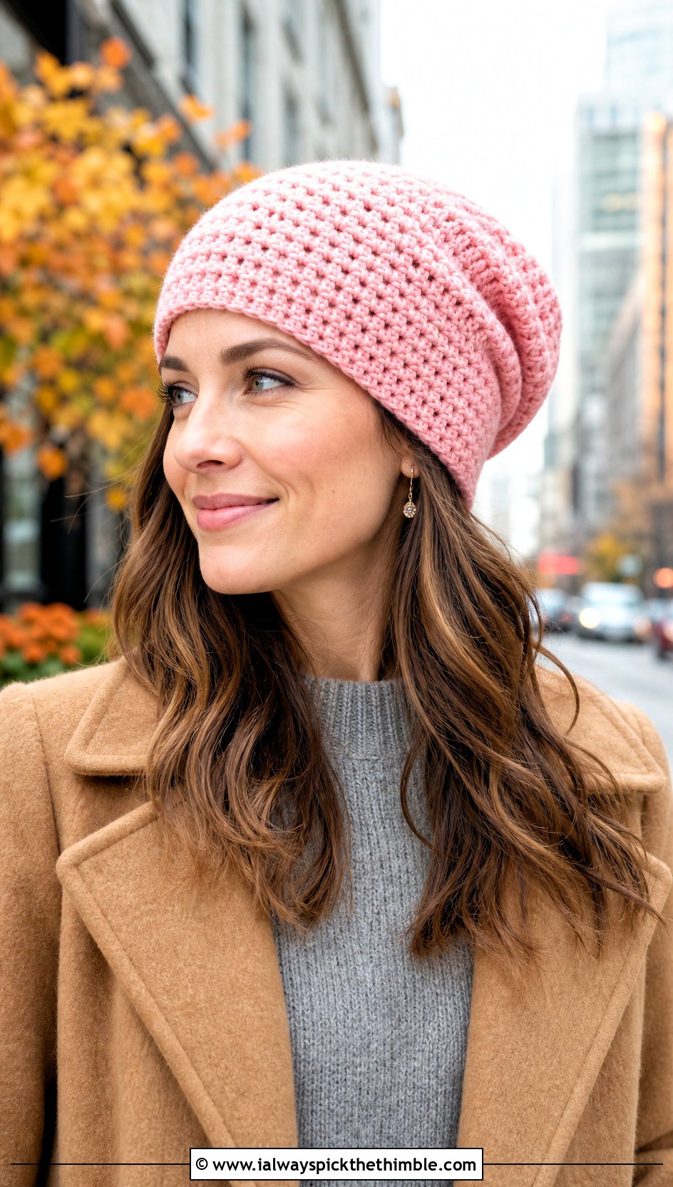 Slouchy Crochet Beanie With Sweater Dress - 20 Cute Crochet Hats outfit ideas