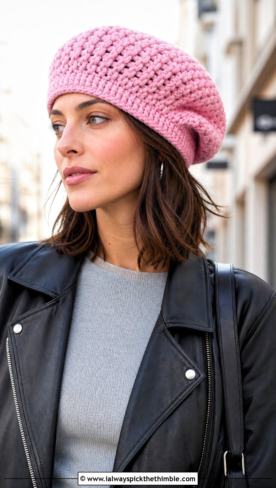 Slouchy Crochet Beret With Leather Jacket - 20 1930s crochet hat outfit ideas
