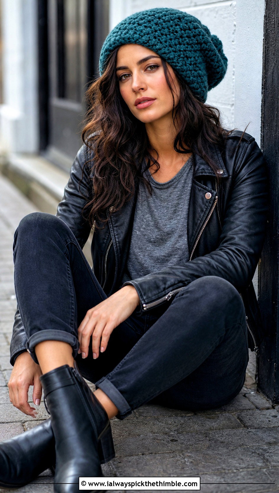 Slouchy Crochet Beret With Leather Jacket And Dark Jeans - 25 crochet beret outfit ideas
