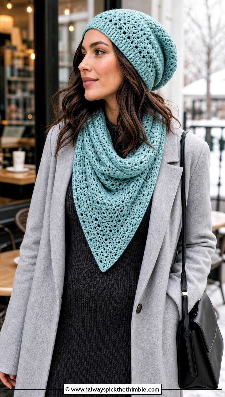 Slouchy Crochet Cap Scarf With Sweater Dress - 20 Crochet Cap Scarf outfit ideas