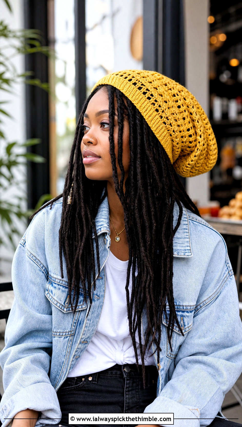 Slouchy Crochet Dread Cap With Denim Jacket - 20 Crochet Dread Cap outfit ideas