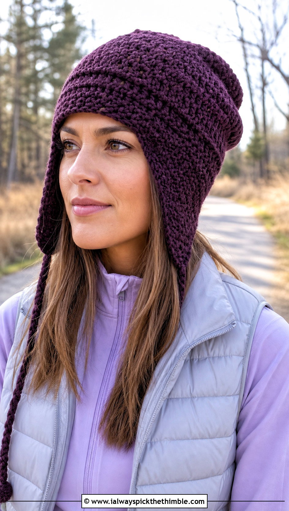 Slouchy Crochet Earflap Hat With Athleisure Set - 20 crochet flap hat outfit ideas