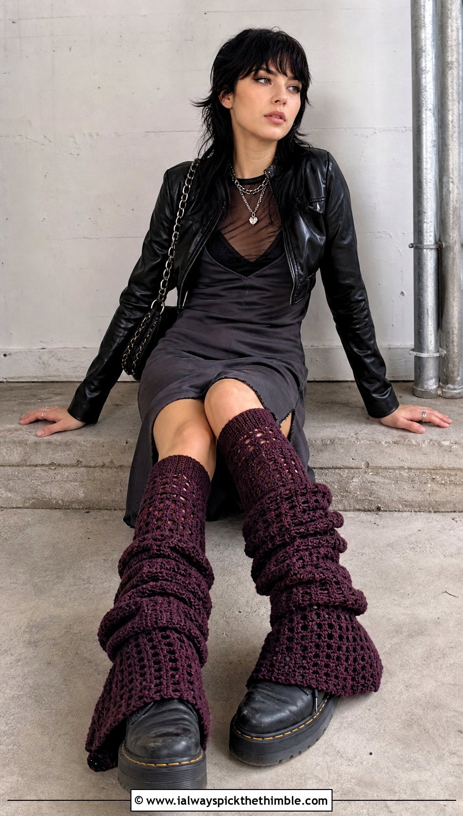 Slouchy Crochet Flared Leg Warmers With Slip Dress - 20 Crochet Flared Leg Warmers outfit ideas