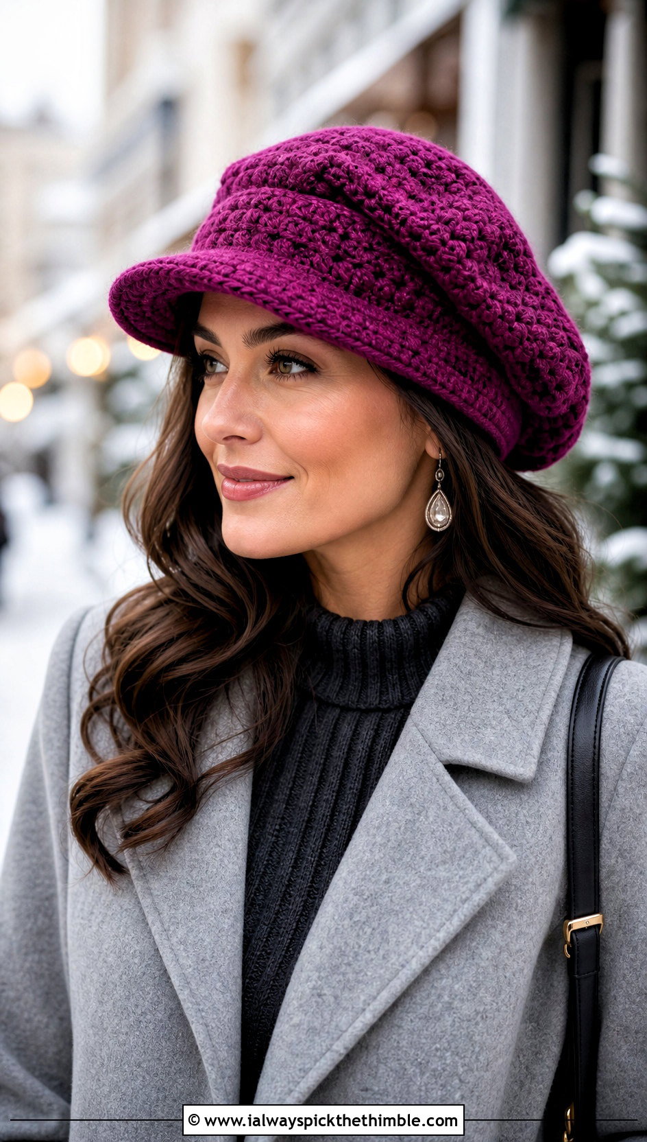 Slouchy Crochet Flat Cap With Sweater Dress - 20 crochet flat cap outfit ideas