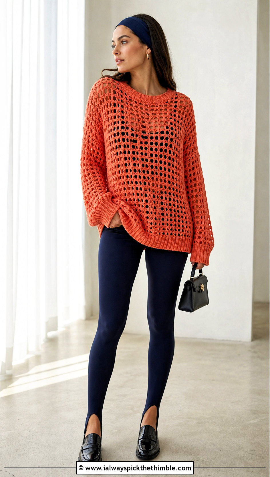 Slouchy Crochet Pullover With Stirrup Leggings - 20 90s crochet sweater outfit ideas
