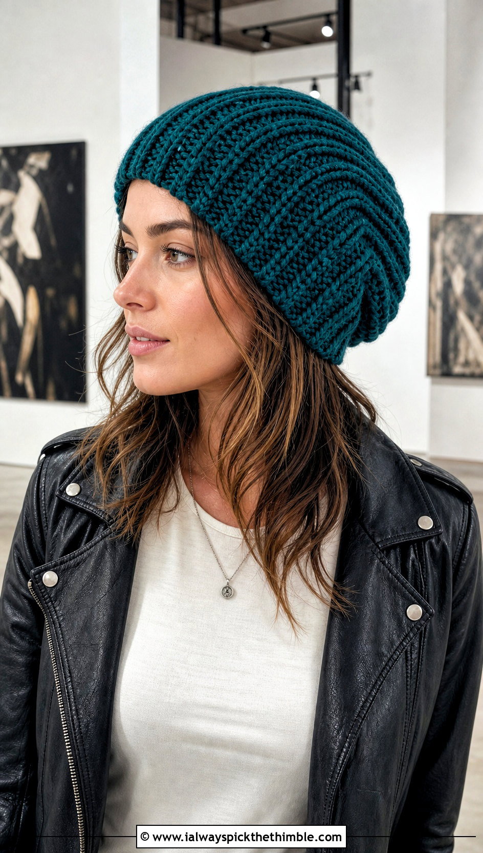 Slouchy Crochet Ribbed Beanie With Leather Jacket - 25 crochet ribbed beanie outfit ideas