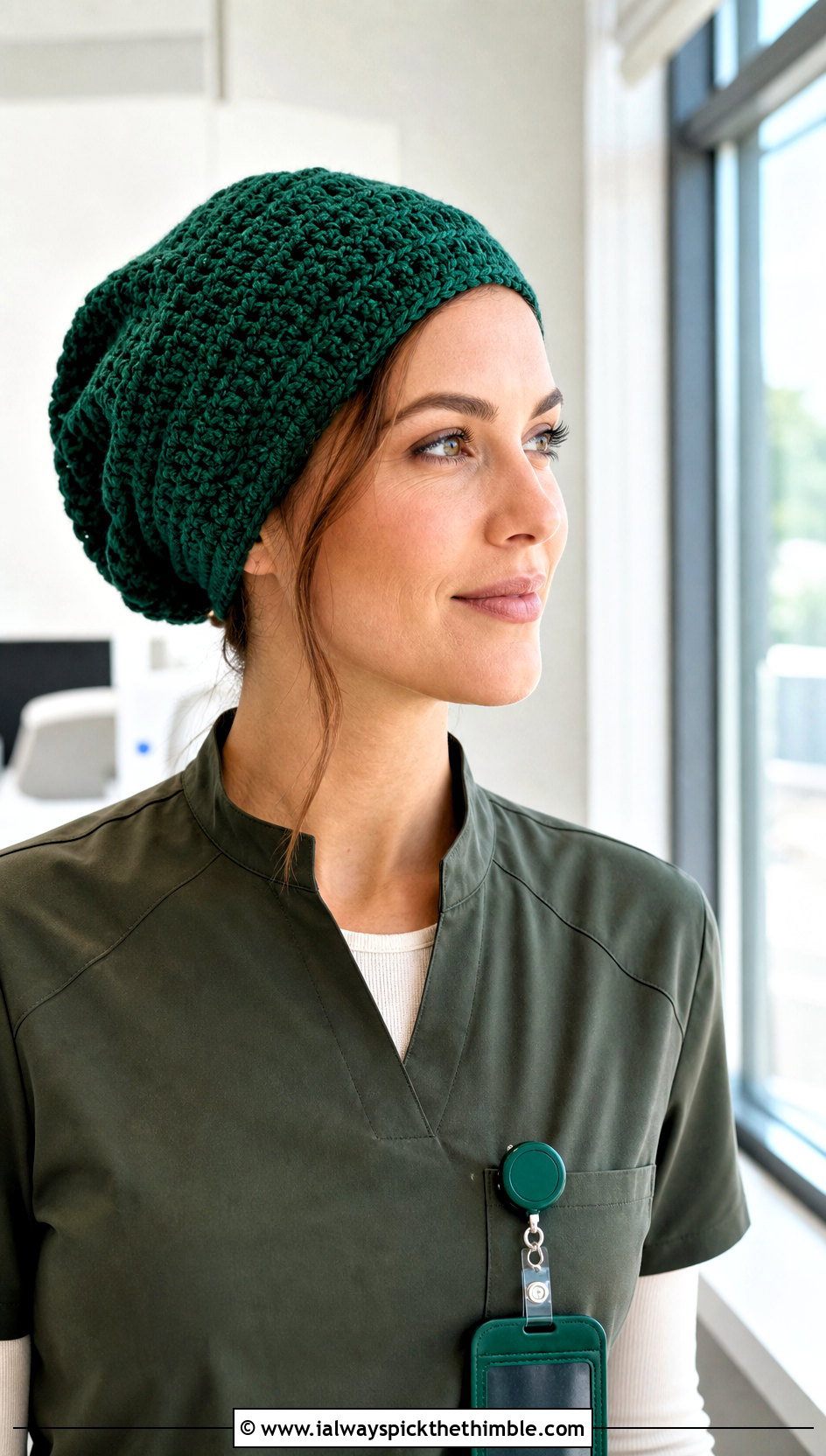 Slouchy Crochet Scrub Cap With Tonal Scrubs - 20 Crochet Scrub Cap outfit ideas