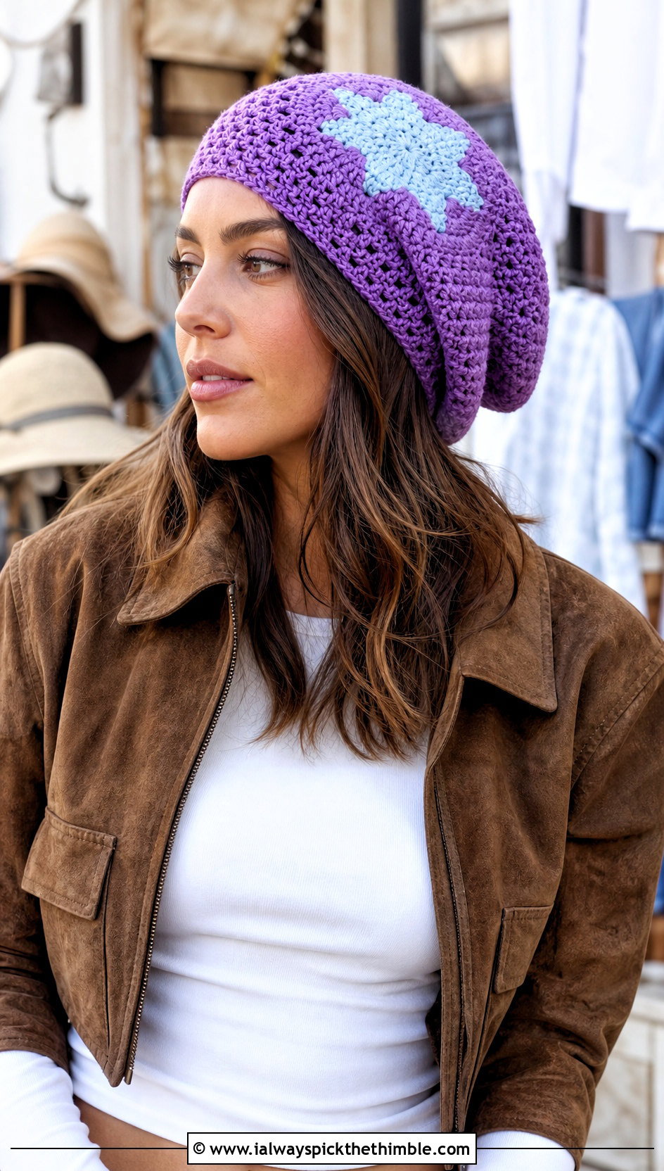 Slouchy Crochet Star Beanie With Wide Leg Jeans - 25 crochet star beanie outfit ideas