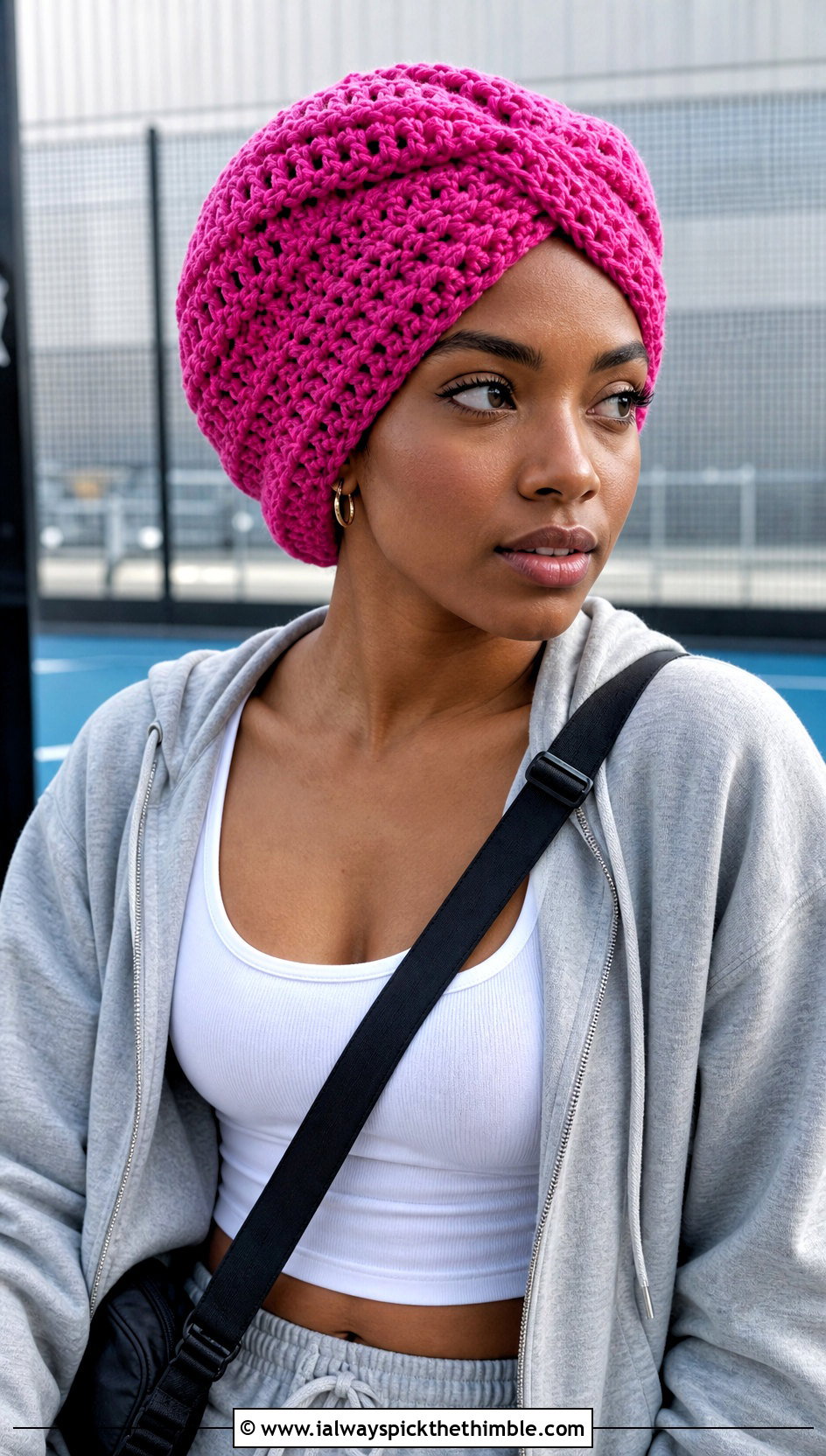 Slouchy Crochet Turban Hat With Hoodie And Cargo Pants - 25 crochet turban hat outfit ideas