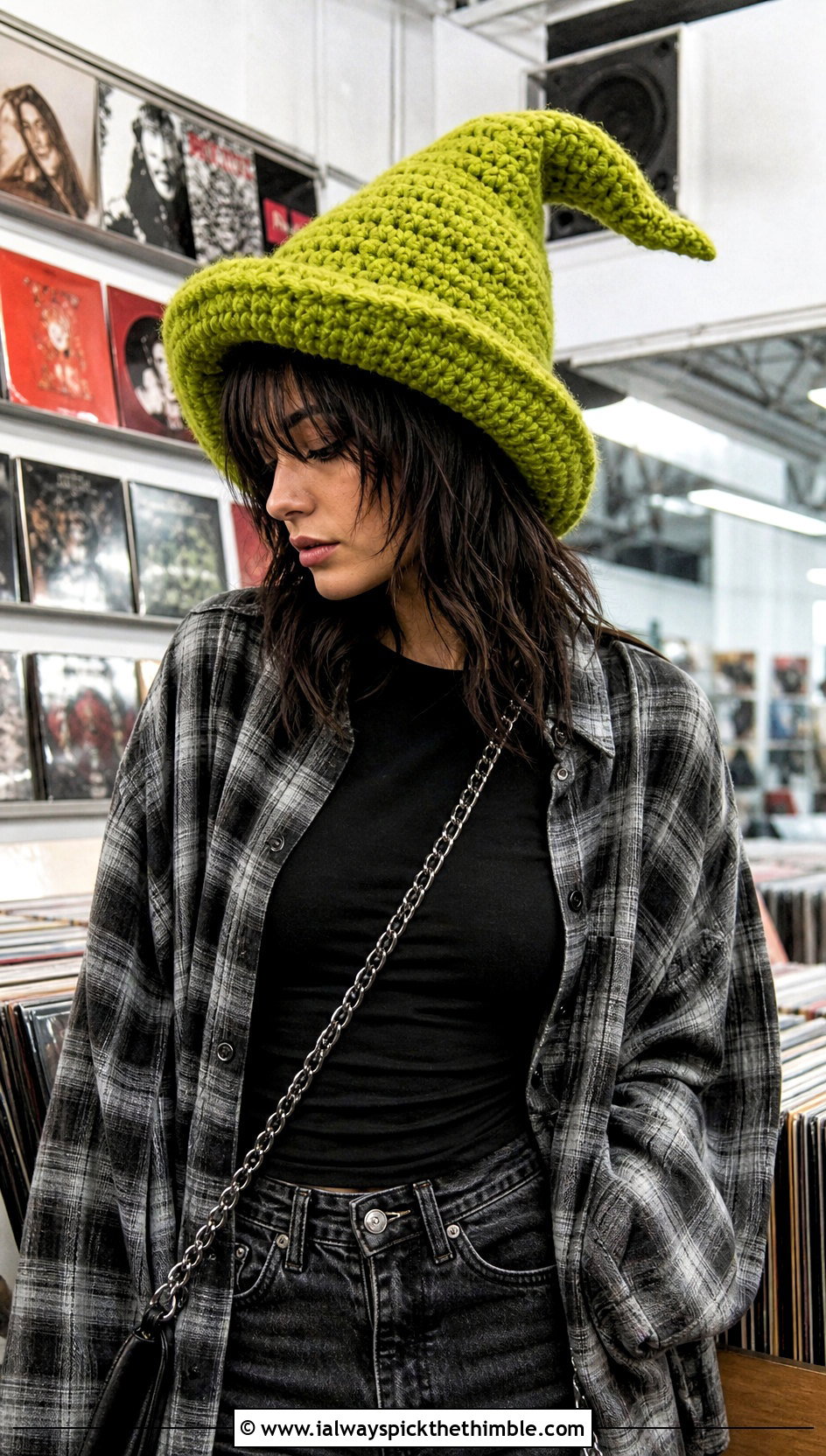 Slouchy Crochet Witch Hat With Grunge Outfit - 25 crochet witch hat outfit ideas