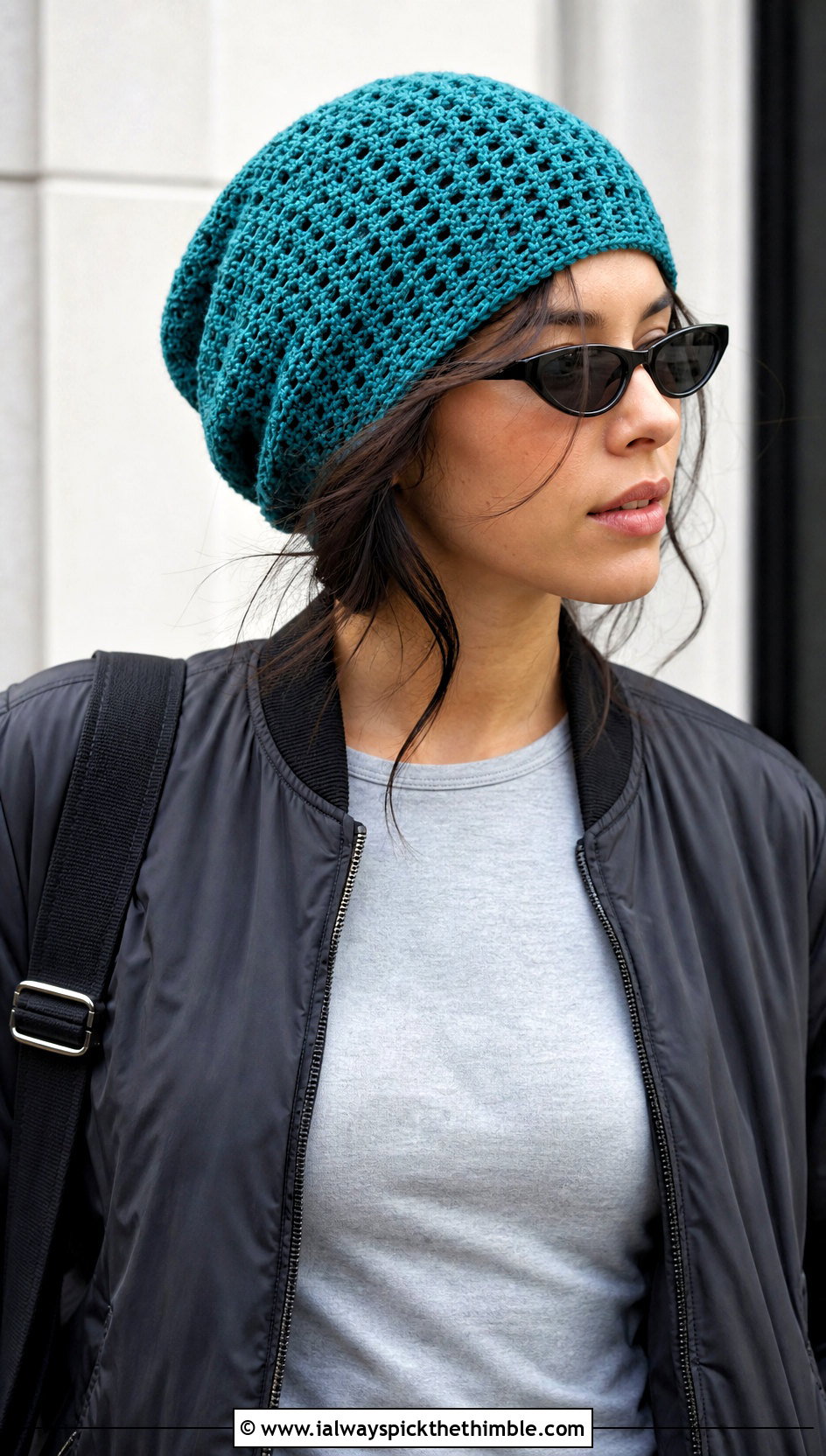 Slouchy Crocheted Stocking Cap With Bomber Jacket - 15 Crocheted Stocking Cap outfit ideas