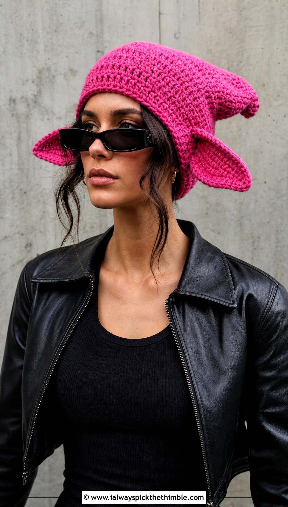 Slouchy Dobby Crochet Hat With Leather Jacket And Cargo Pants - 20 dobby crochet hat outfit ideas