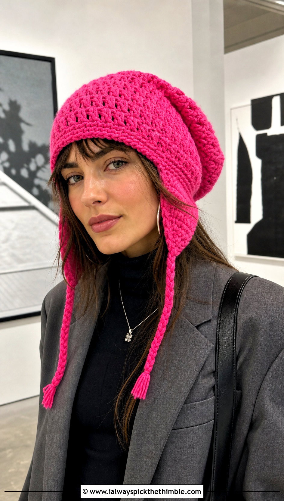 Slouchy Earflap Crochet Beanie With Oversized Blazer - 20 Earflap Crochet Beanie outfit ideas
