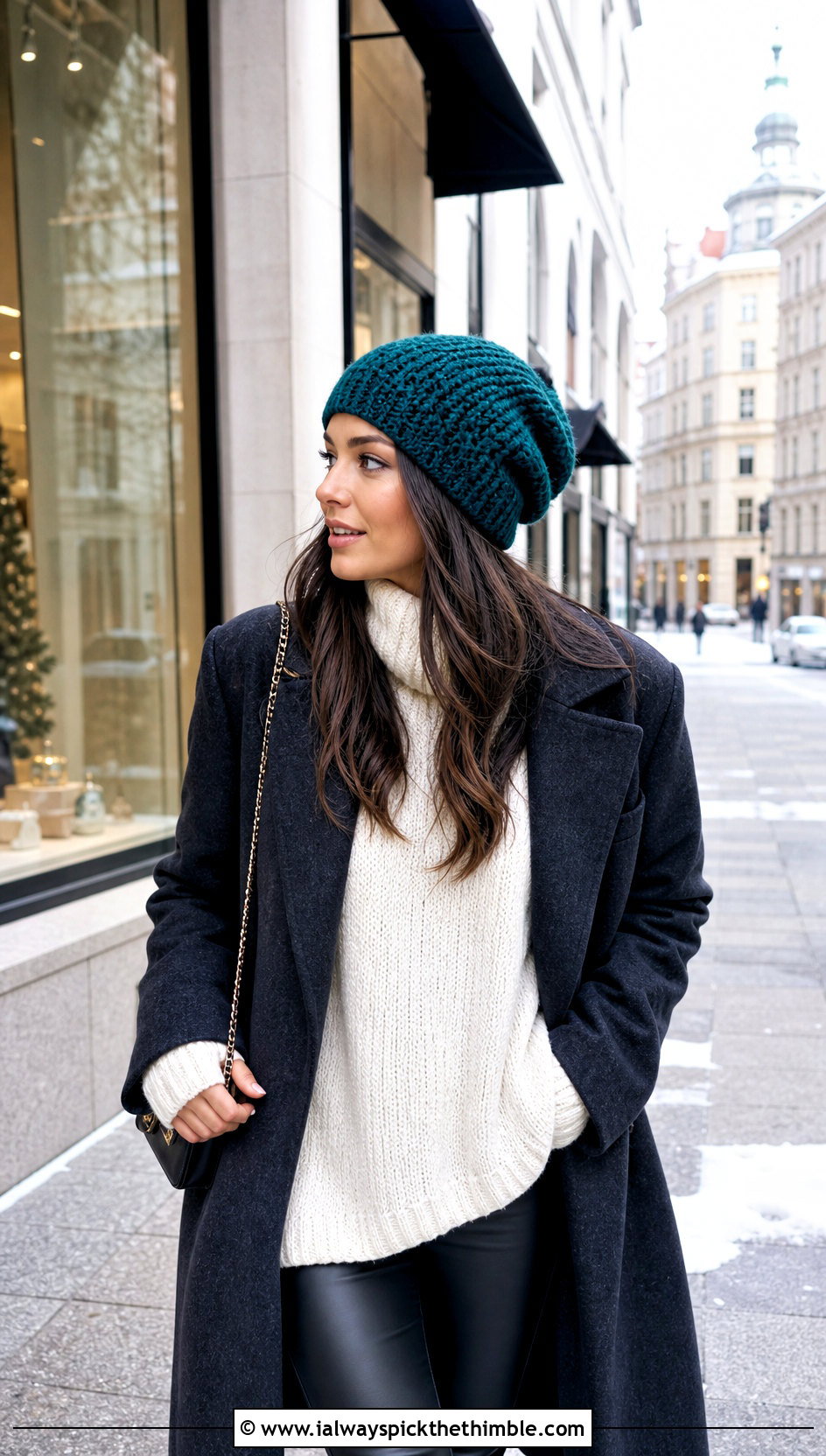 Slouchy Half Double Crochet Beanie With Oversized Sweater And Leather Leggings - 20 Half Double Crochet Hat outfit ideas