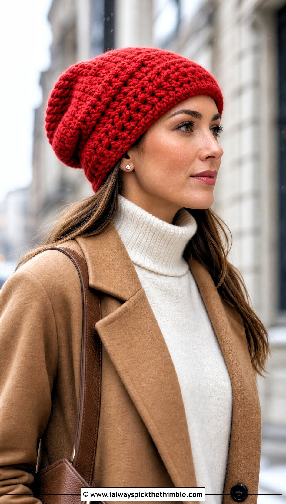 Slouchy Highland Crochet Beanie With Tailored Coat - 15 highland crochet beanie outfit ideas