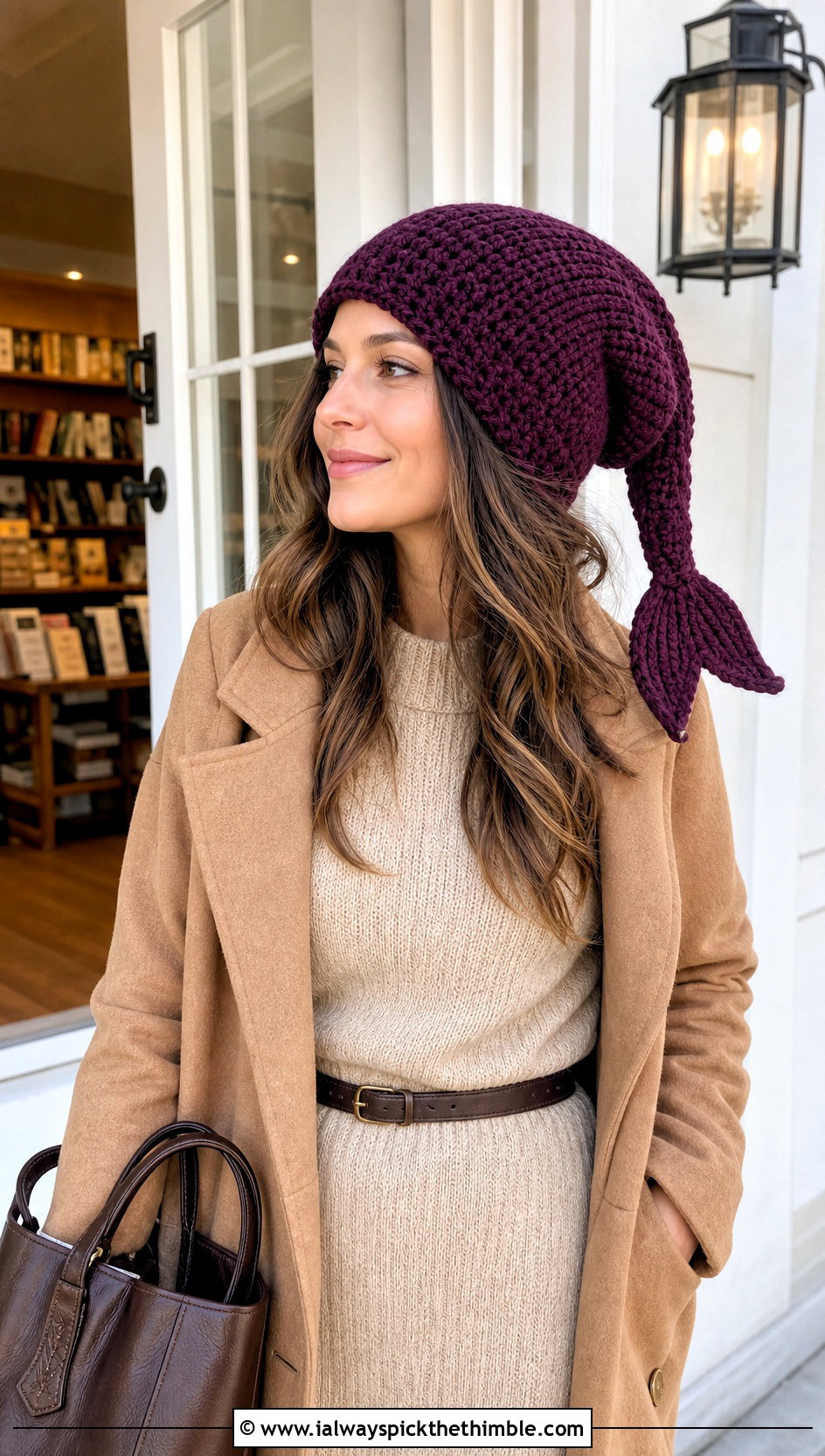 Slouchy Mermaid Tail Crochet Hat With Sweater Dress - 15 Mermaid Tail Crochet Hat outfit ideas