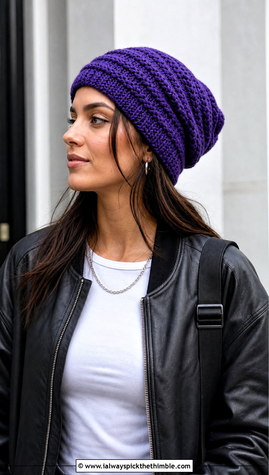 Slouchy Mountain Ridge Crochet Beanie With Leather Bomber - 15 Mountain Ridge Crochet Beanie outfit ideas
