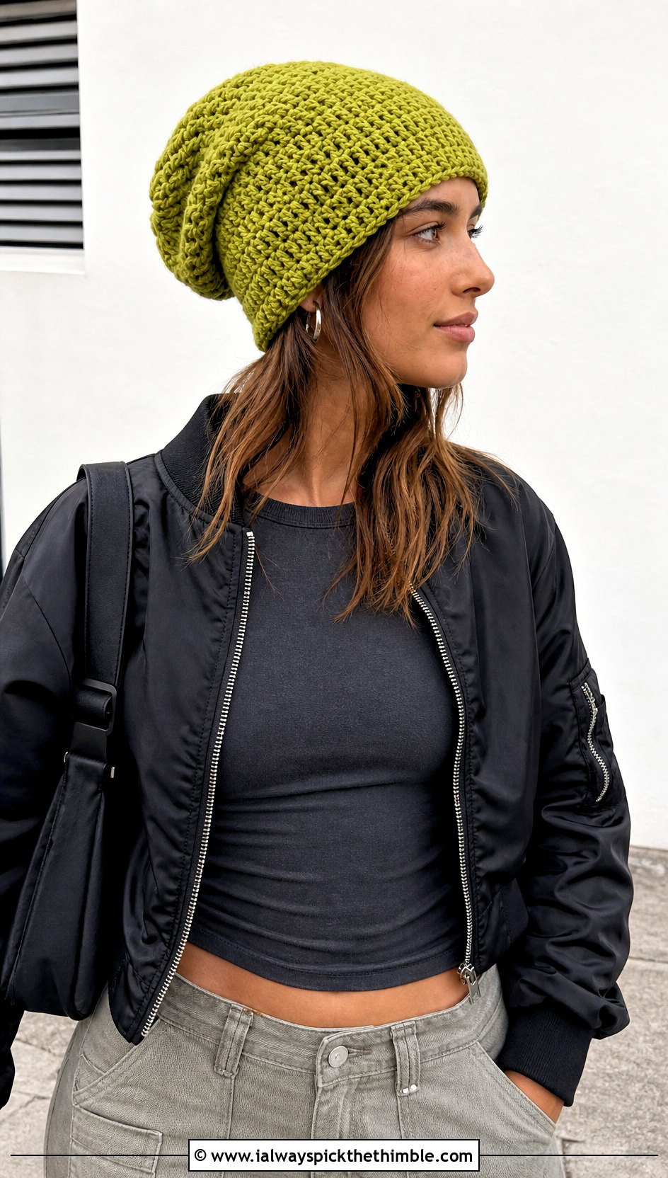 Slouchy One Hour Crochet Beanie With Cargo Pants - 20 One Hour Crochet Hat outfit ideas