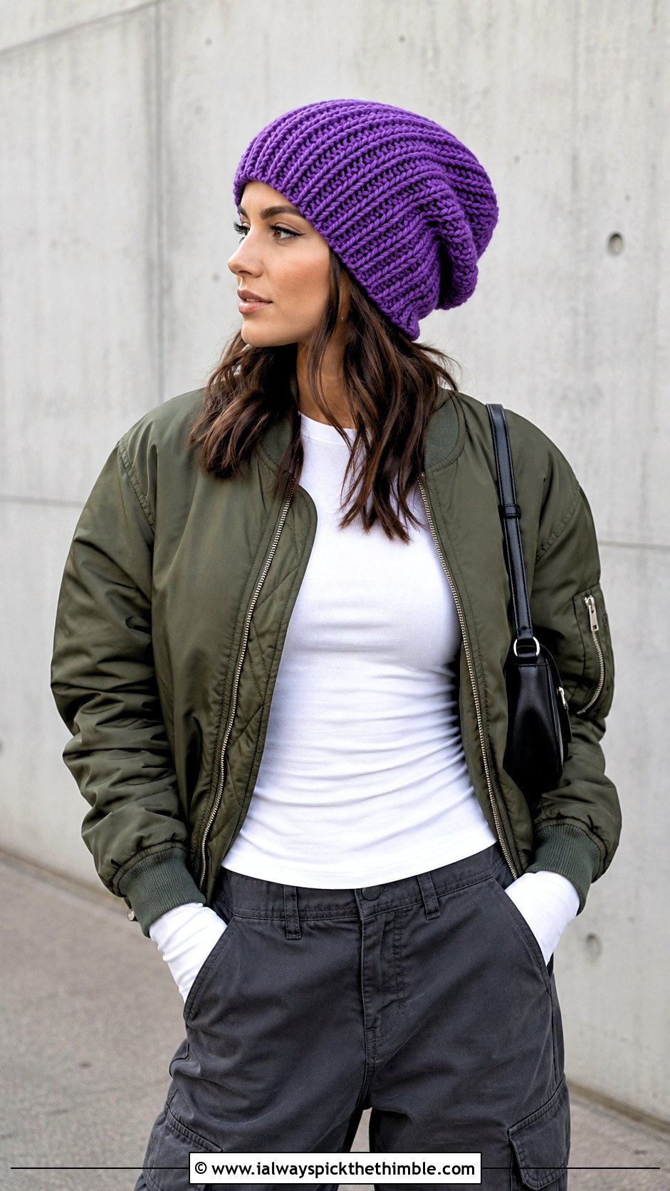 Slouchy Ribbed 1 5 Hour Crochet Hat With Bomber Jacket And Cargo Pants - 15 1.5 Hour Crochet Hat outfit ideas