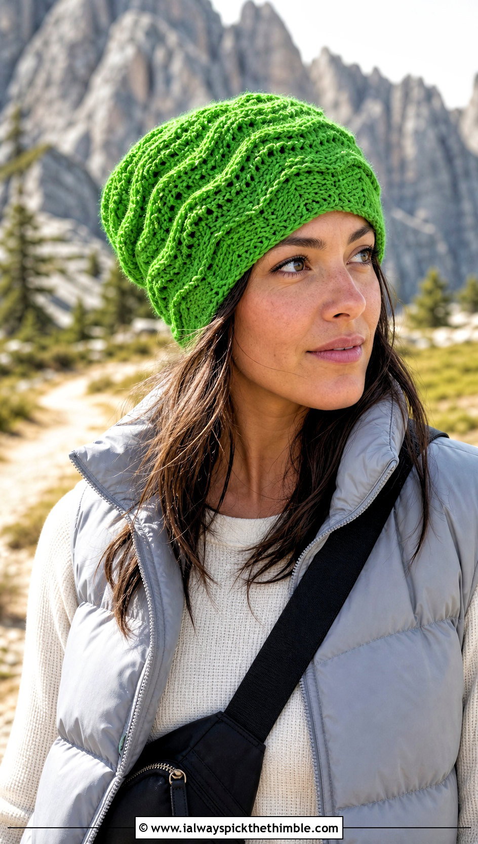 Slouchy Ripple Crochet Beanie With Puffer Vest - 20 Wavy Crochet Beanie outfit ideas