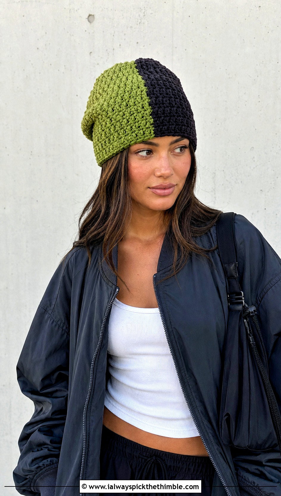 Slouchy Split Color Crochet Beanie With Cargo Pants - 15 Split Color Crochet Beanie outfit ideas