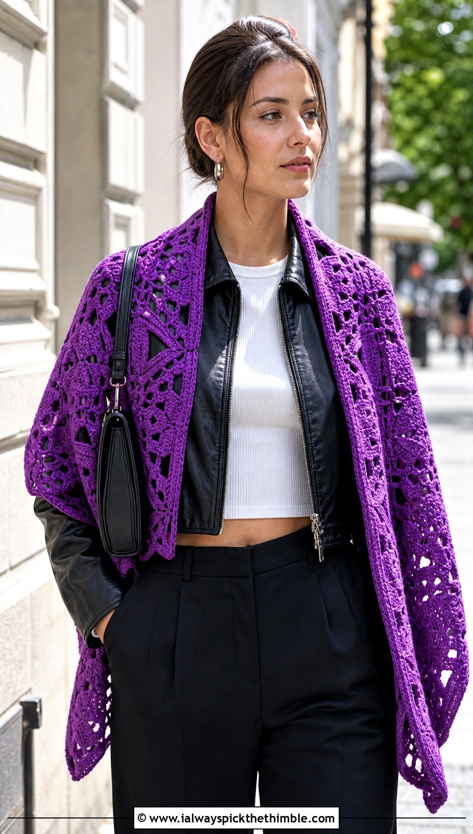 Slow Sunday Crochet Shawl With Leather Jacket - 15 sophie digard crochet shawl outfit ideas