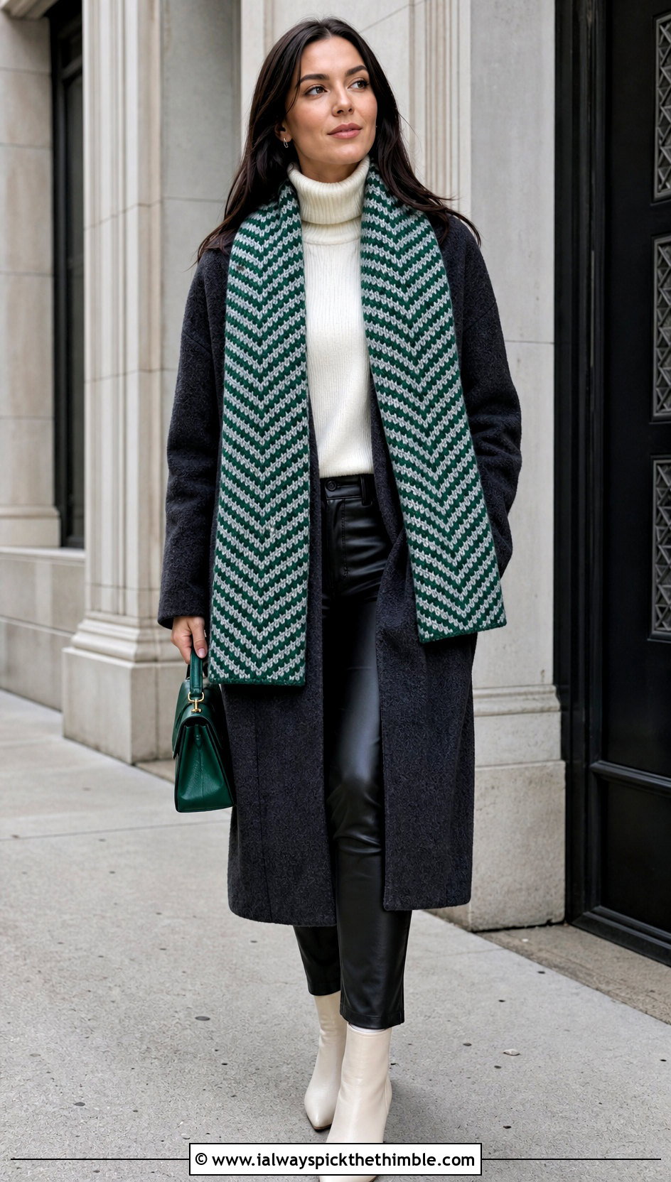Slytherin Herringbone Crochet Harry Potter Scarf With Leather Pants - 25 crochet harry potter scarf outfit ideas