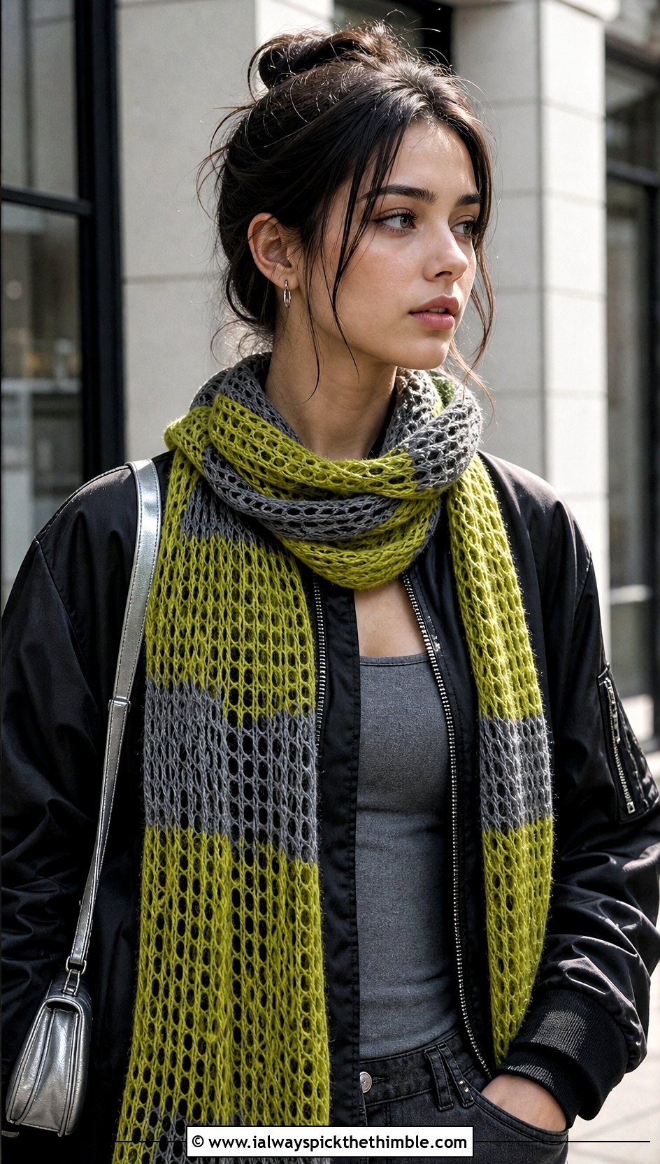 Slytherin Mesh Crochet Hogwarts Scarf With Bomber Jacket - 20 crochet hogwarts scarf outfit ideas