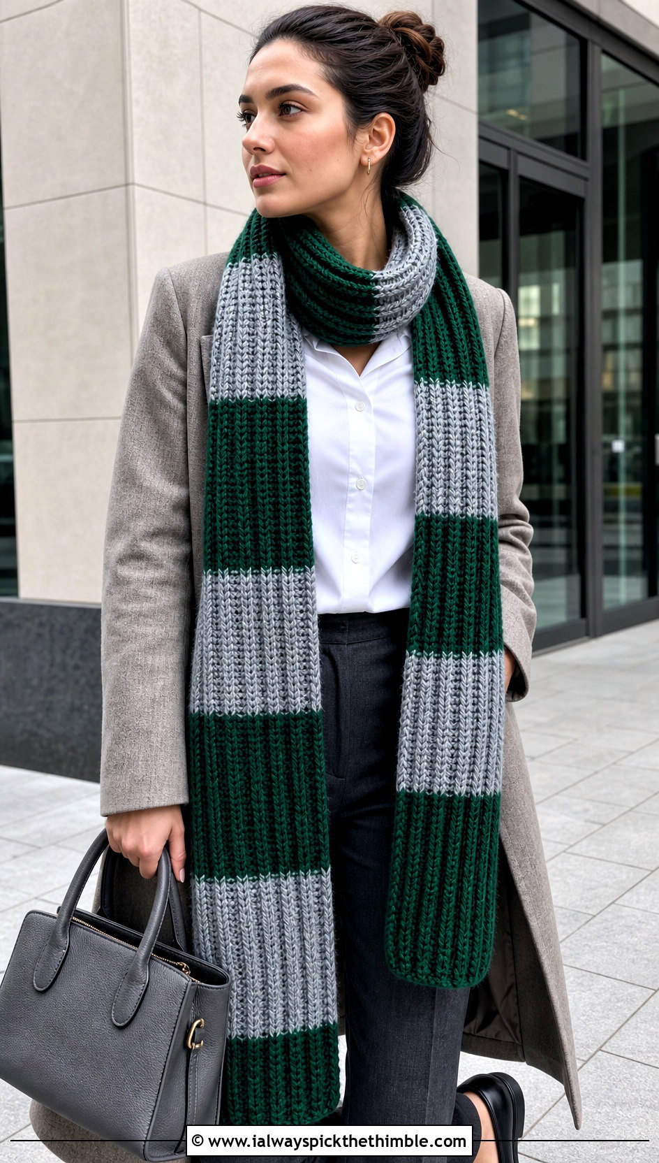 Slytherin Ribbed Crochet Harry Potter Scarf With Trench Coat - 25 crochet harry potter scarf outfit ideas