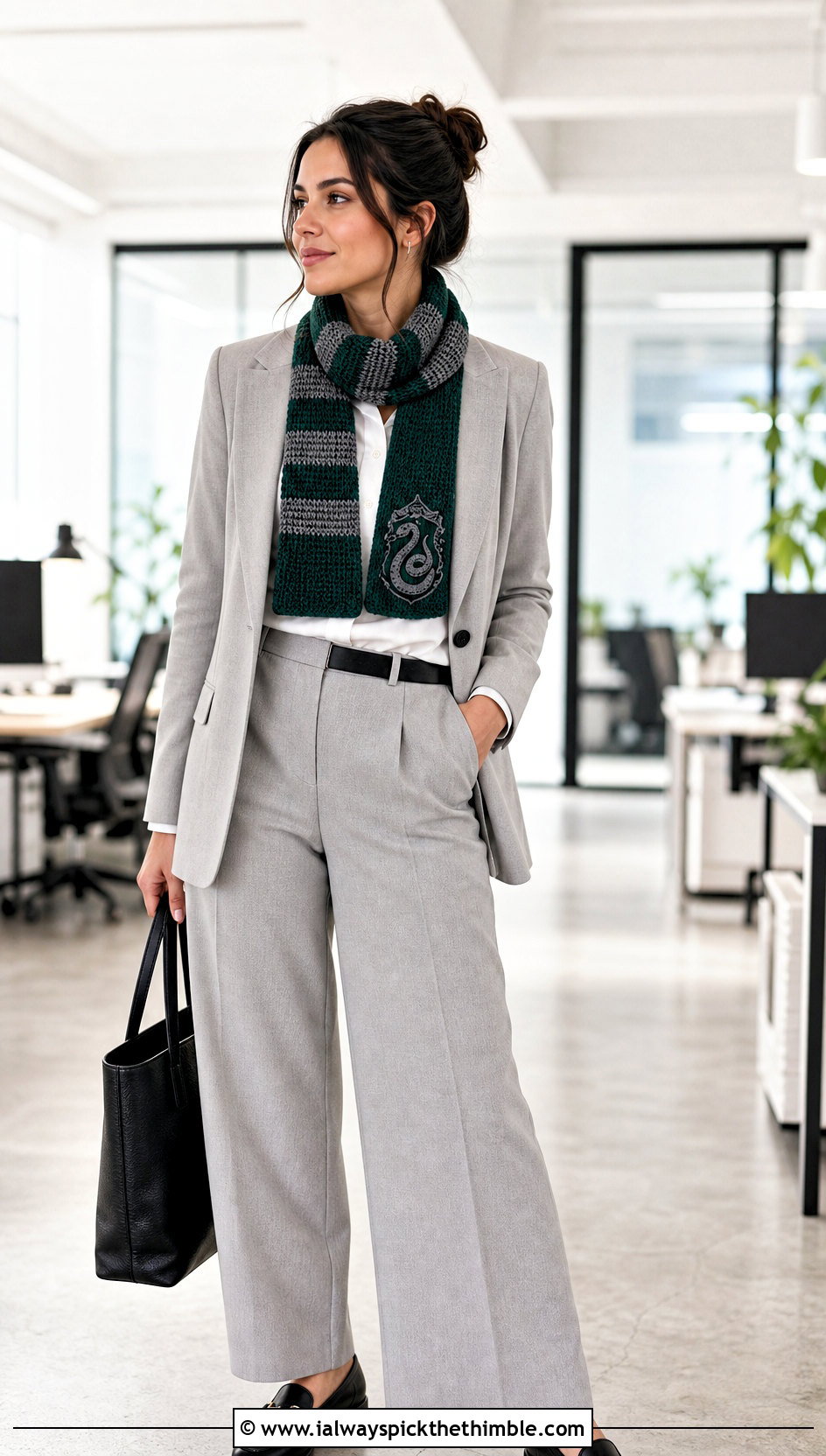 Slytherin Tunisian Crochet Harry Potter Scarf With Blazer - 25 crochet harry potter scarf outfit ideas