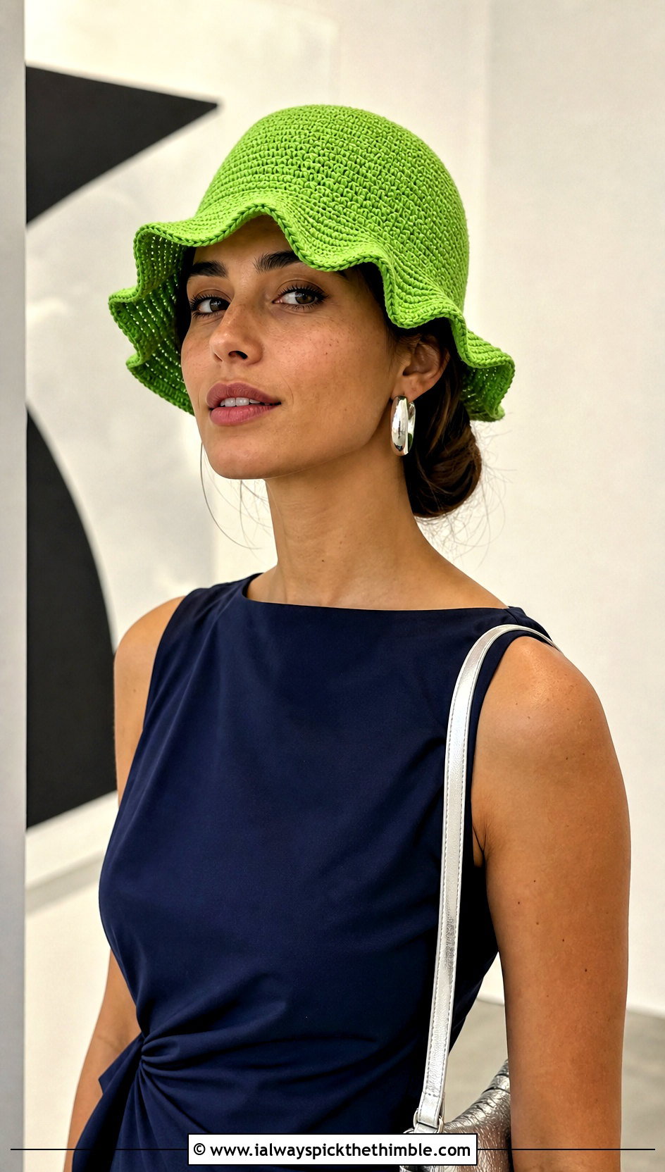 Small Wavy Brim Crochet Bucket Hat With Column Midi Dress - 15 small crochet bucket hat outfit ideas