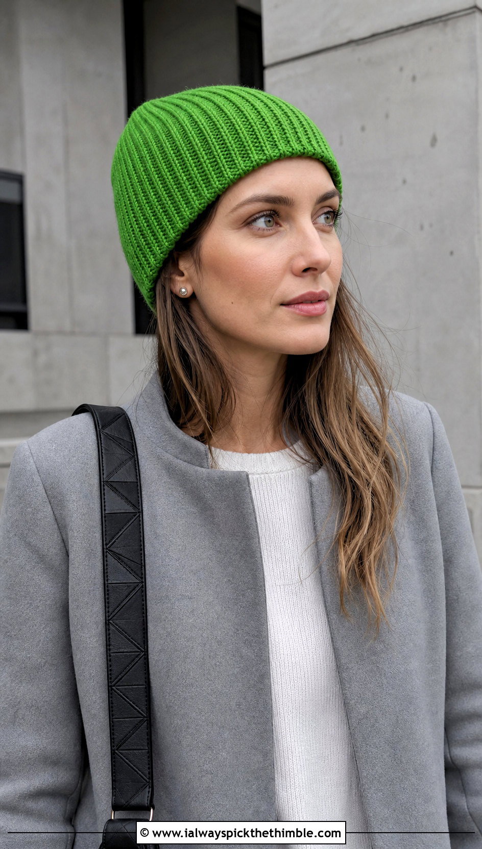 Smooth Crown Crochet Ribbed Beanie With Minimalist Coat - 25 crochet ribbed beanie outfit ideas