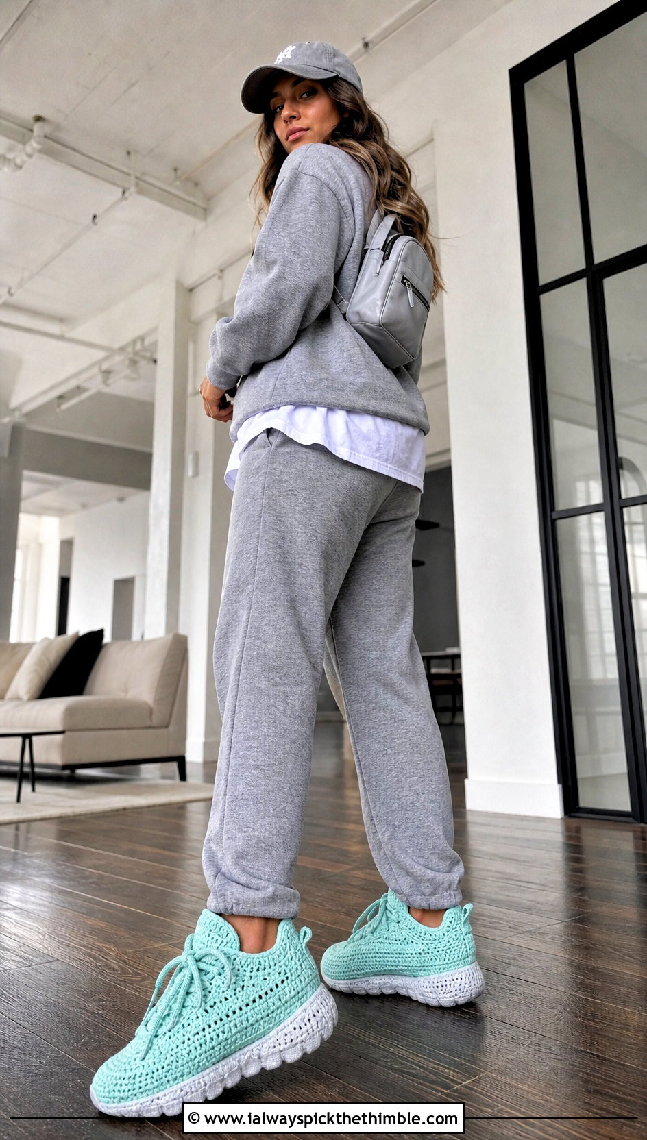 Sneaker Crochet Slippers With Matching Sweatsuit - 20 Cute Crochet Slippers outfit ideas