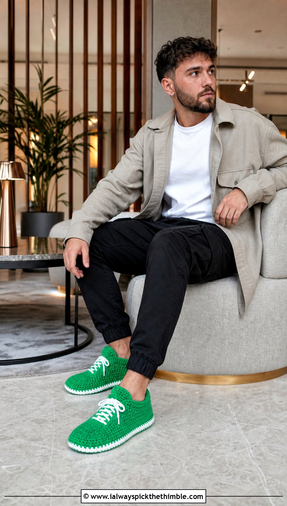 Sneaker Style Crochet Slippers With Cargo Pants And T Shirt - 20 easy mens crochet slippers outfit ideas