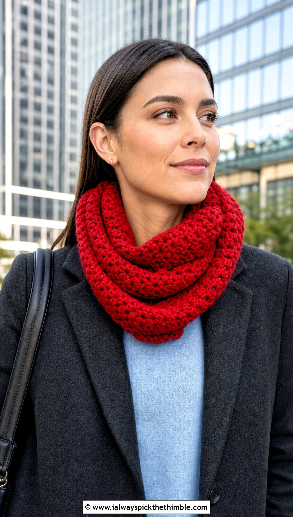 Snood Chunky Crochet Scarf With Longline Blazer - 25 chunky crochet scarf outfit ideas