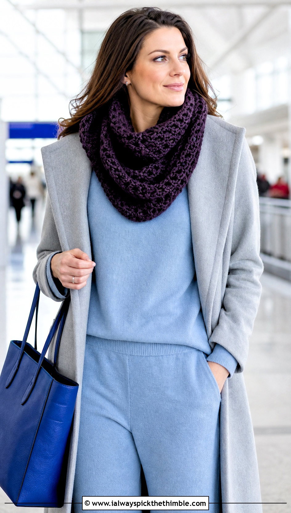 Snood Crochet Cowl With Long Coat And Knit Set - 25 crochet neck warmer cowls outfit ideas