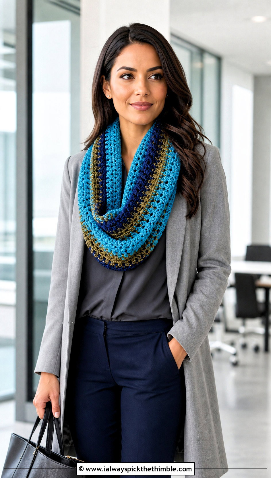 Snood Crochet Ravenclaw Scarf With Longline Blazer - 25 crochet ravenclaw scarf outfit ideas