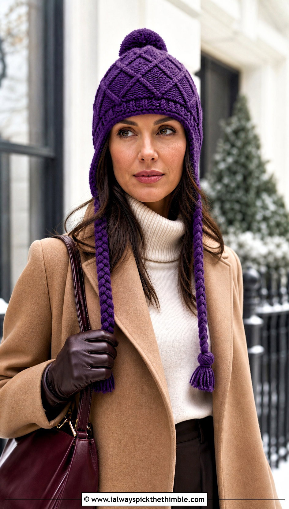 Snow Country Crochet Ski Hat With Camel Coat And Trousers - 15 snow country crochet ski hat outfit ideas