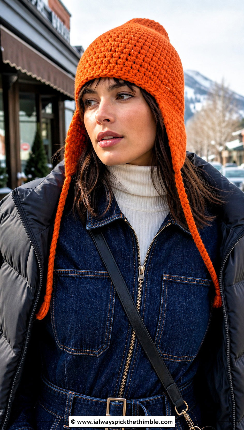 Snow Country Crochet Ski Hat With Denim Jumpsuit - 15 snow country crochet ski hat outfit ideas