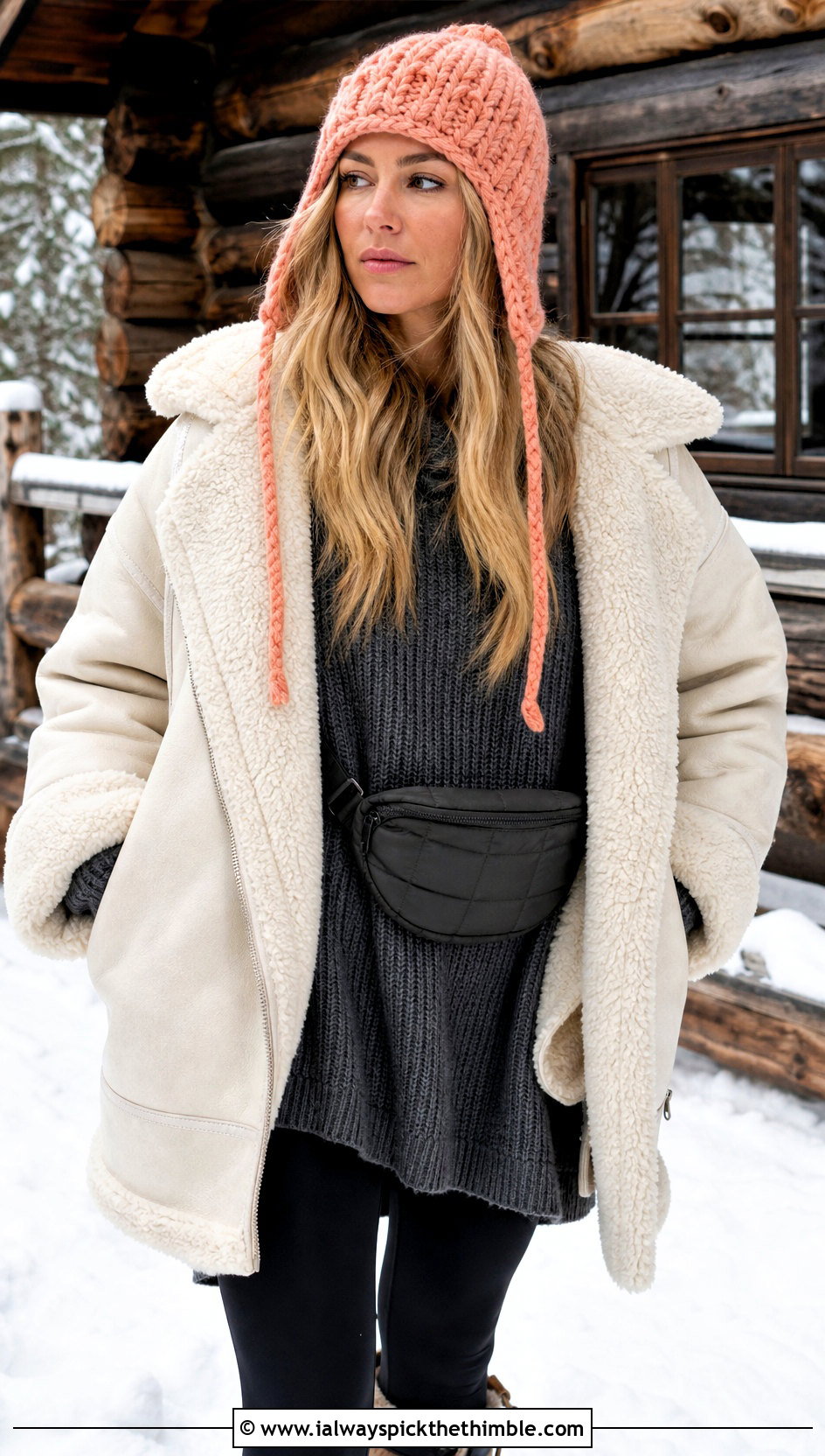 Snow Country Crochet Ski Hat With Shearling Jacket And Leggings - 15 snow country crochet ski hat outfit ideas