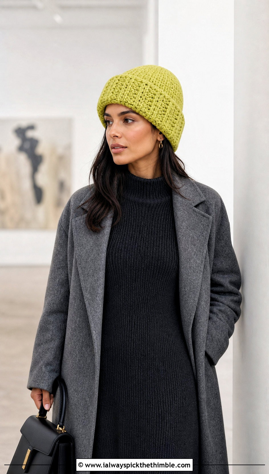 Snowy Wheat Folded Brim Crochet Hat With Sweater Dress - 20 Snowy Wheat Crochet Hat outfit ideas