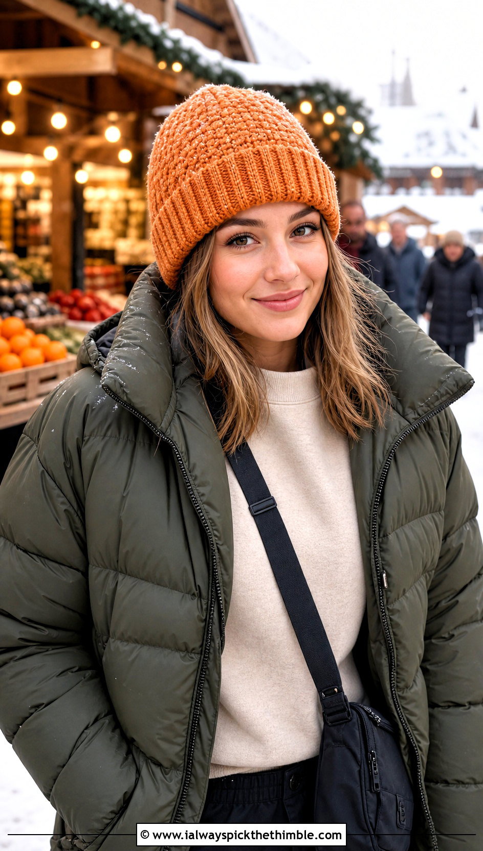 Snowy Wheat Ribbed Brim Crochet Hat With Puffer Jacket - 20 Snowy Wheat Crochet Hat outfit ideas