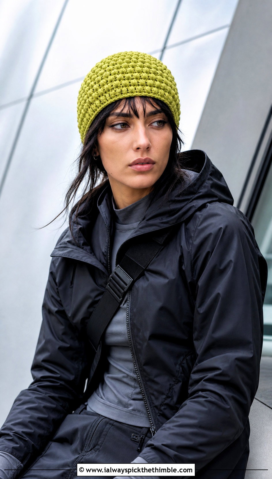 Snowy Wheat Tapered Crochet Hat With Technical Streetwear - 20 Snowy Wheat Crochet Hat outfit ideas