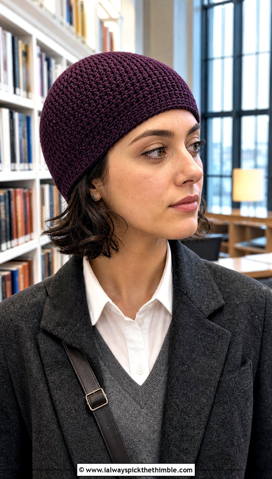 Snug Fit Crochet Ribbed Skull Cap With Sweater Vest And Trousers - 20 Easy Crochet Ribbed Hat outfit ideas
