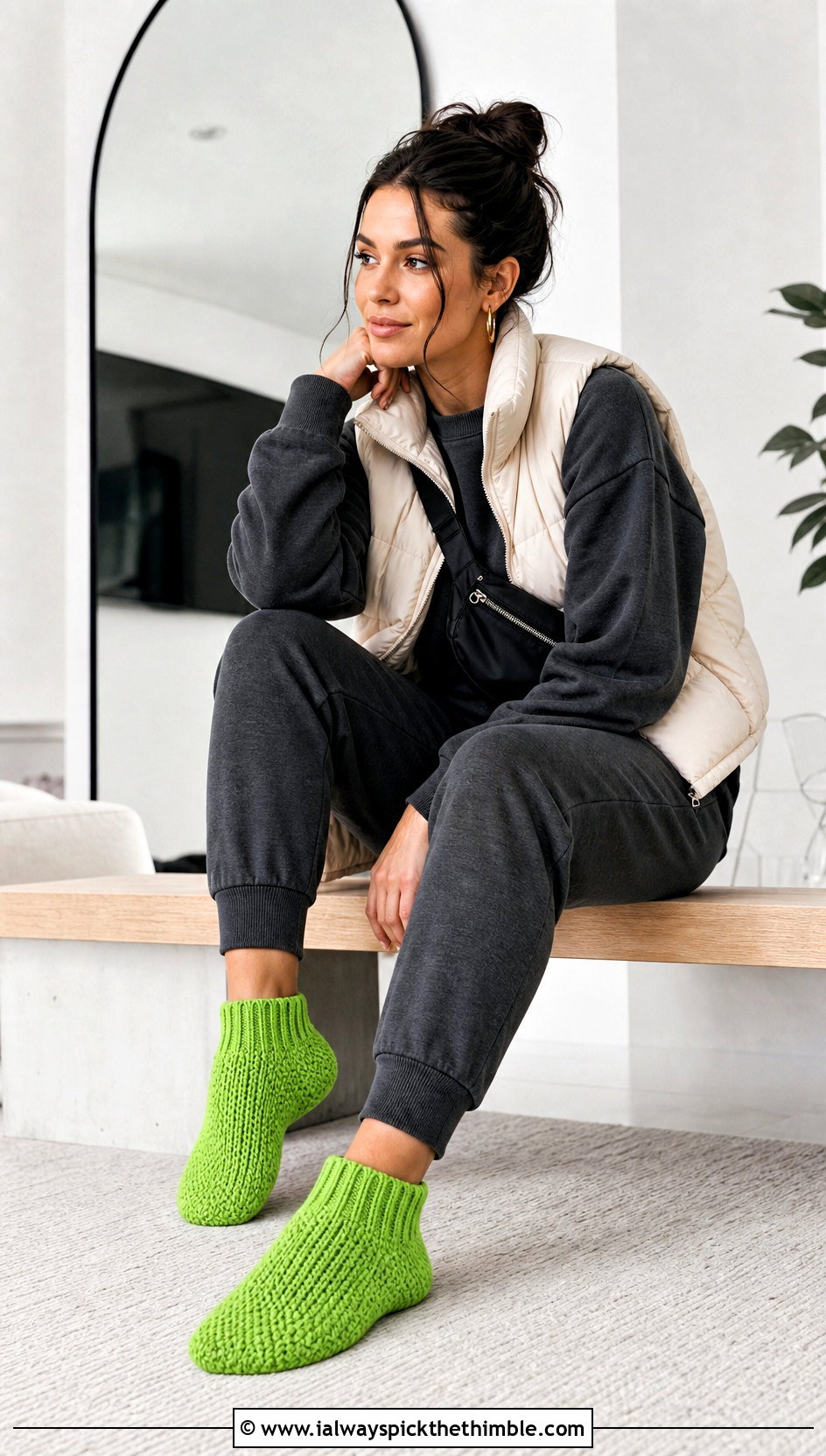 Sock Style Crochet Slippers With Jogger Set - 15 Women's Crochet Slippers outfit ideas