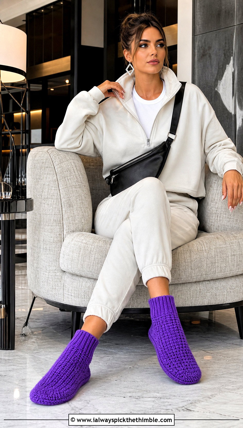 Sock Style Crocheted Slippers With Matching Joggers - 20 ladies crocheted slippers outfit ideas